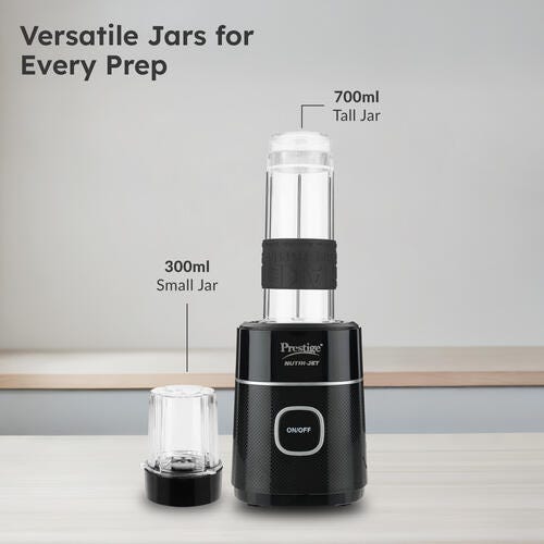 Prestige Nutri-Jet Mixer Grinder with 2 Jars| 450 Watts| Sipper Lid & Additional Cover Lid| ISI Certified| One-Touch Operation