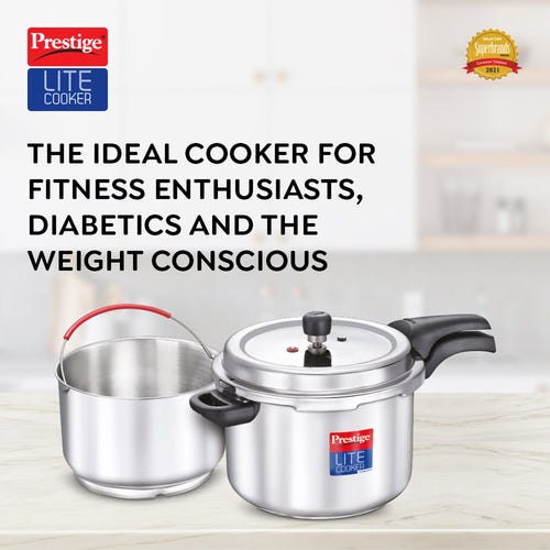 Prestige Lite Cooke Svachh Stainless Steel Spillage Control Pressure Cooker with Starch Filter, (Silver)