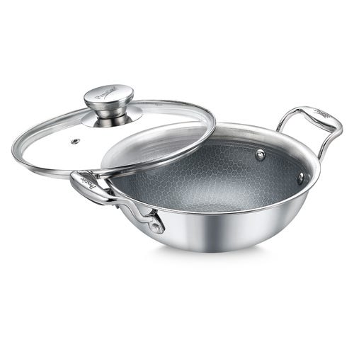 Prestige TRIPLY HexaMagic Kadai | Durable Honeycomb Non-Stick Structure | Low Oil Consumption | Metal Spoon Friendly | Gas & Induction Compatible | 15Y Product & 3Y Coating Warranty| ISI 28 cm
