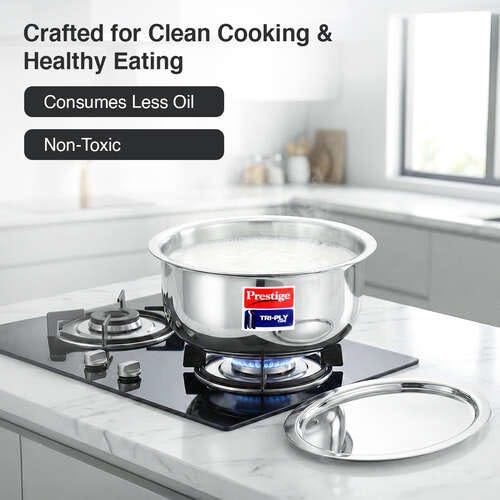 Prestige 22cm/3.9L Tri-Ply Stainless Steel Tope with Lid|Gas and Induction Compatible| Even Heat Distribution|Strong and Durable| 5 Years Warranty