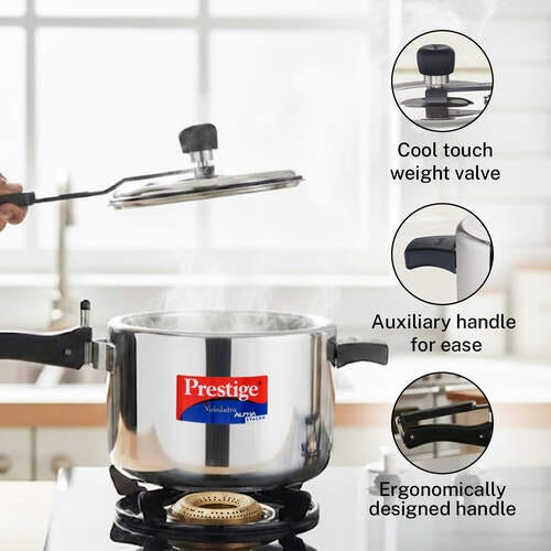 Prestige Nakshatra Alpha Svachh Stainless Steel Spillage Control Pressure Cooker 5 L (Silver)