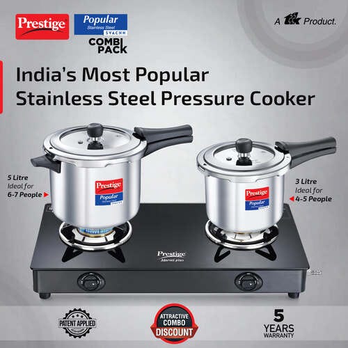 Prestige Popular Svachh Stainless Steel Pressure Cooker Combi Pack