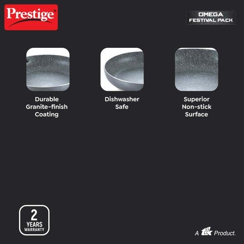 PRESTIGE OMEGA GREY GRANITE ALUMINIUM NON-STICK COOKWARE 3 PCS FESTIVAL PACK