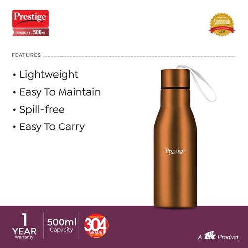 Prestige Thermopro PSWBC 11 Stainless Steel Water Bottle, 0.5L (Brown)