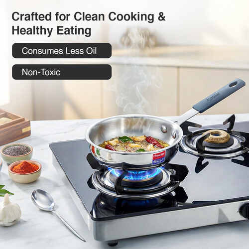 Prestige 12cm/400ml Tri-Ply Stainless Steel Cute Fry Pan|Gas & Induction Compatible| Even Heat Distribution|Perma-Cool Handles|Thick Gauge|Life Time Warranty