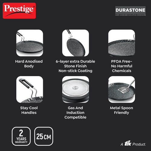 Prestige Durastone Hard Anodised 6 Layer Non-Stick Omni Tawa, (Black)