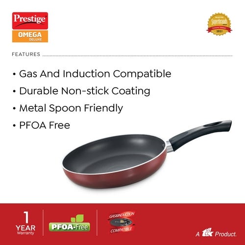 Prestige Omega Deluxe Aluminium Induction Base Non-Stick Fry Pan (Red)