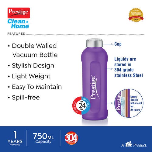 Prestige PDWBC 05 Double Walled Coloured Stainless Steel Water Bottle 750ml (Assorted) - Pack of 1