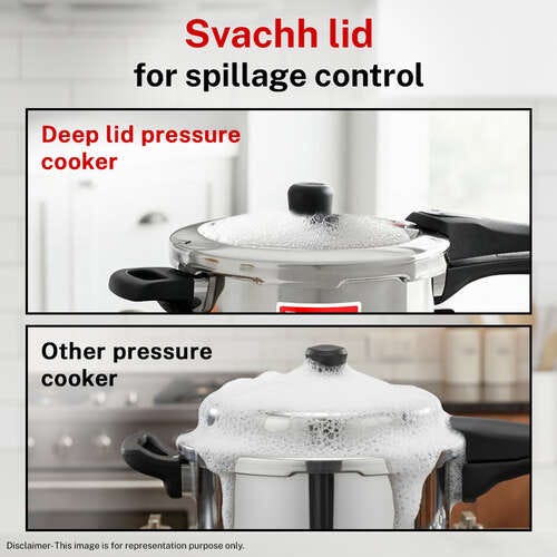 Prestige 3 Litre TRIPLY Svachh Outer Lid Pressure Cooker | Deep Lid for Spillage Control | Gas & Induction Compatible | Gasket Release System | Visual Pressure Indicator | 5Y Warranty | ISI