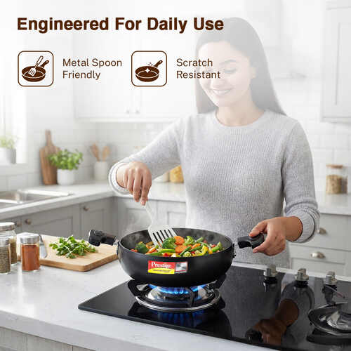 Prestige Hard Anodised Plus Saute Pan with Glass Lid, 20 cm (1.7 L) Black