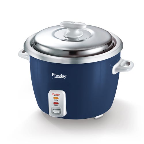 Prestige Cute 1.0-2 SS 400W Electric Rice Cooker|Stainless Steel Cooking Pan 2U|Can Cook|Cool Touch Handles|Blue and Silver|1 Year Warranty On Product And 5 Years Warranty On Heating Plate