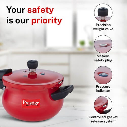 Prestige Deluxe Plus Aluminium Outer Lid Pressure Handi, Red