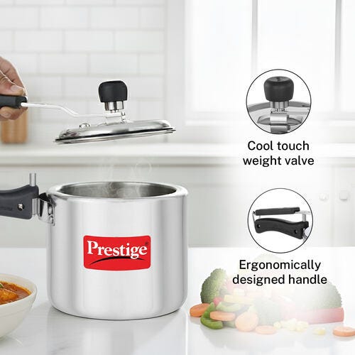 Prestige Nakshatra Plus Svachh Aluminium Spillage Control Pressure Cooker, 3 L (Silver)