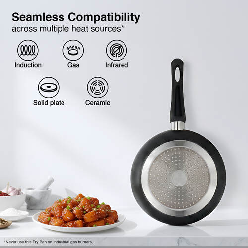 Prestige Omega Deluxe Granite Non-stick Round Base Fry Pan with Glass Lid, 24cm, 1.7L (Black)