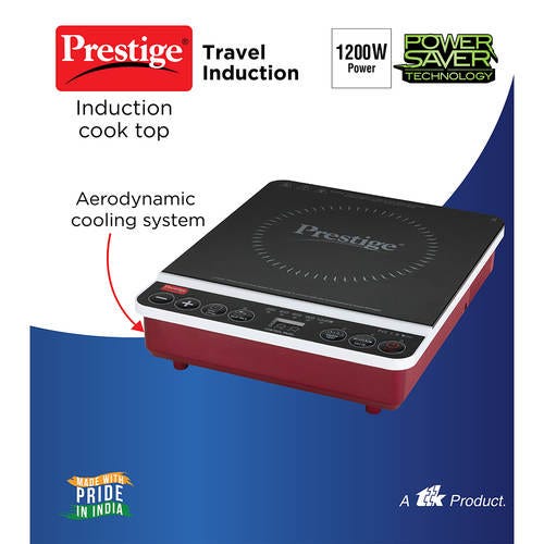 Prestige Travel Induction Cooktop 1200 W with Soft Touch Buttons (Red, Black)