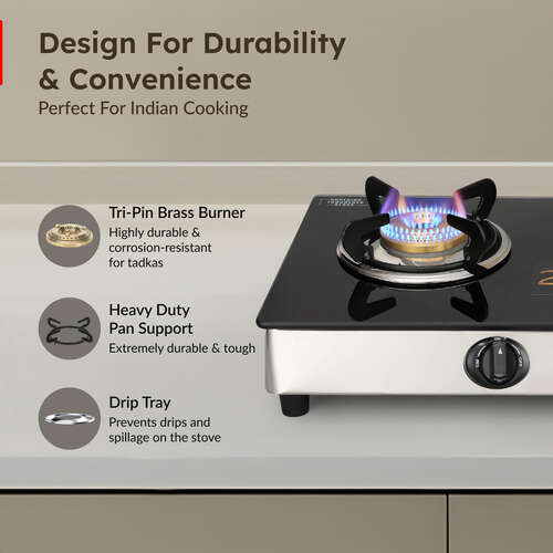 Prestige Marvel Plus Manual Stainless Steel Gas Stove, Black