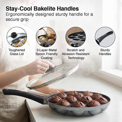 Prestige Omega Select Plus Paniyarakkal with Lid 20 cm (Aluminium, Non-stick)
