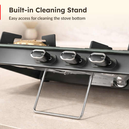 Prestige Vectra 3 Burner Glasstop Gas Stove|Superior Toughened Glass|Jumbo Brass Burner|3-Way Gas Inlet|360 Degree Revolving Nozzle|10 Years Warranty on Glass|Black