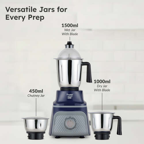 Prestige Prism Plus 1000W Mixer Grinder with 3 Stainless Steel Jars – 1.5L Wet Jar, 1.0L Dry Jar, 450ml Chutney Jar | 4-Speed Heavy Duty Motor