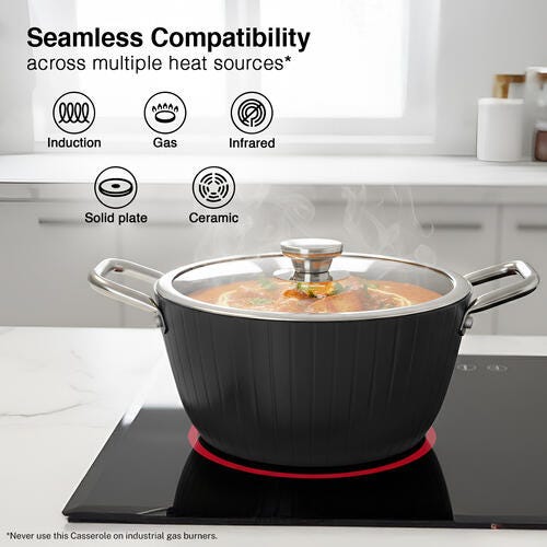 Prestige Durastone Hard Anodised 6 Layer Non-Stick Casserole with Glass Lid, (24 cm, 4 Litre) (Black)