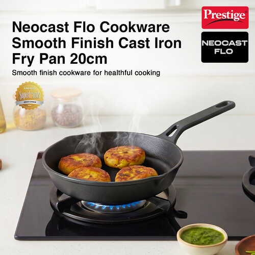 Prestige Cast Iron Fry Pan 20cm/1.5L | Ferrocast Flo | Non-Stick | Chemical Free | Preseasoned | Sturdy Handle | Healthy Eating | Gas & Induction Compatible | Lifetime Warranty