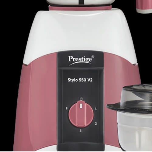 Prestige 550 Watts Stylo V2 Mixer Grinder with 3 Stainless Steel Jar| Ergonomic Design| See-Through Lids|Sturdy Handles| Durable Body| Red and White