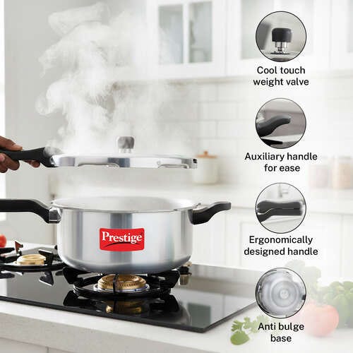 Prestige Svachh Aluminium Anti Bulge Induction Base Senior Deep Pan Pressure Cooker, 5 L (Silver)