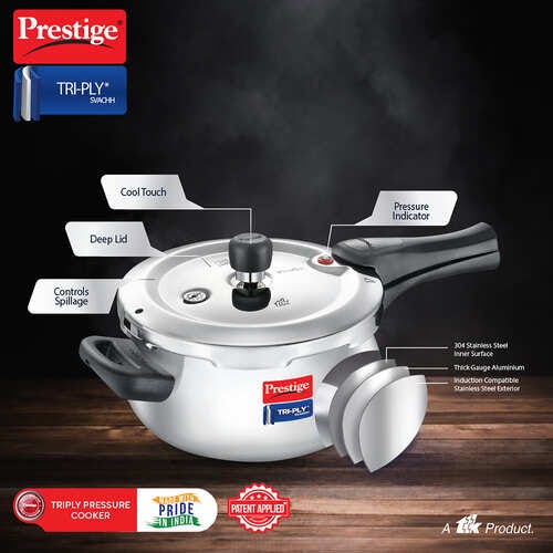 PRESTIGE SVACHH TRI-PLY HANDI PRESSURE COOKER 3 LITRE