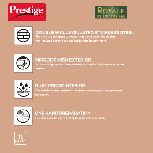 Prestige Royale Stainless Steel Insulated Casserole, Silver