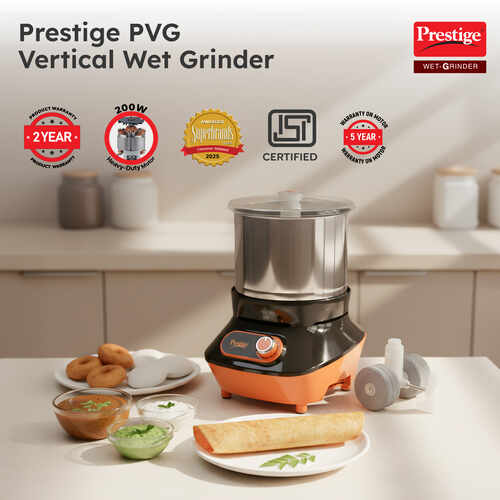 Prestige Vertical PVG 2.0 Wet Grinder with Stainless Steel Drum 200 W, 2 L (Black & Orange)