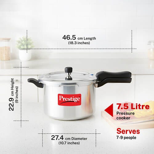 Prestige Svachh Aluminium Anti Bulge Gas and Induction Compatible Pressure Cooker, 7.5 L (Silver)