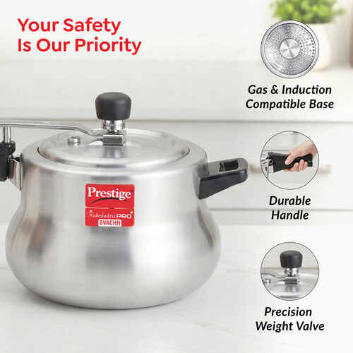Prestige 5L Aluminium Nakshatra Pro Plus Svachh Pressure Handi | Deep Lid | Sturdy Handles | Anti-Bulge Base | Metallic Plug | 5 Yrs Warranty | ISI Certified