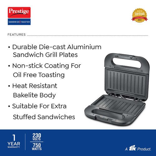 Prestige Sandwich Toaster With Fixed Grill Plates - PGDP 02