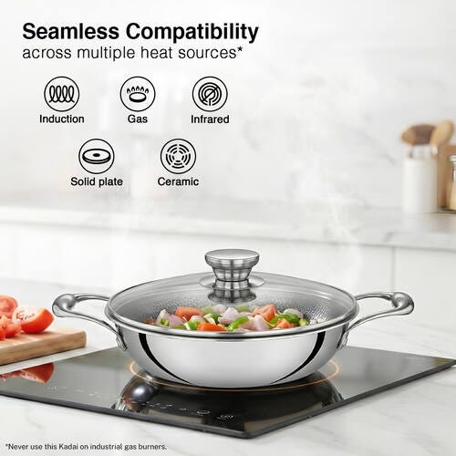 Prestige TRIPLY HexaMagic Kadai 20cm/1.6L | Durable Honeycomb Non-Stick Structure | Low Oil Consumption | Metal Spoon Friendly | Gas & Induction Compatible | 15Y Product & 3Y Coating Warranty| ISI