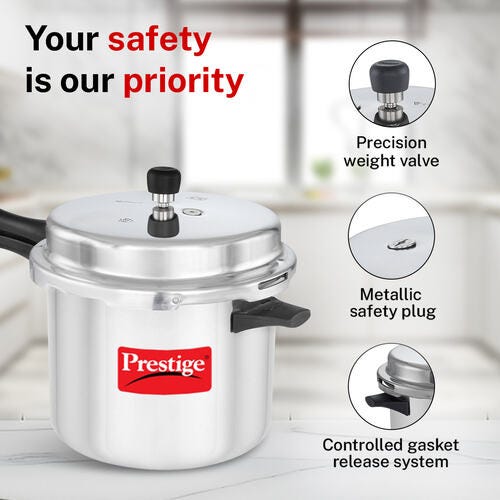 Prestige Popular Virgin Aluminium Precision Weight Valve Pressure Cooker, 10 L (Silver)