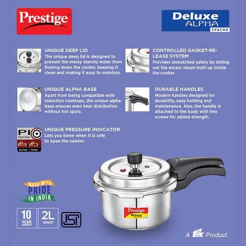 Prestige Deluxe Alpha Svachh Stainless Steel Spillage Control Pressure Cooker (Silver)