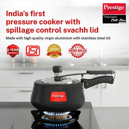 Prestige Nakshatra Cute Duo Svachh Hard Anodised Spillage Control Pressure Cooker (Black)