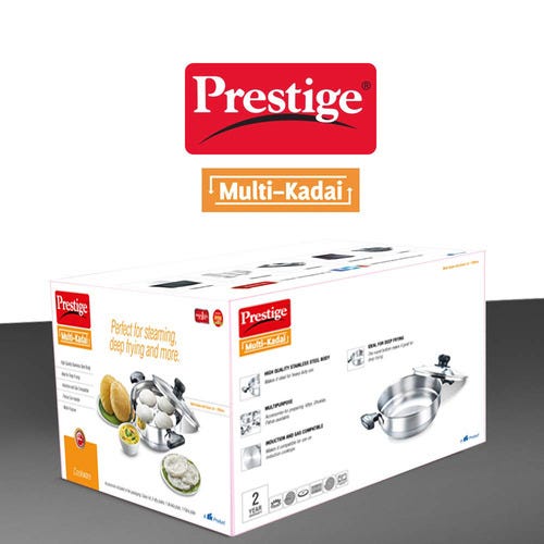 Prestige Stainless Steel Induction Base Multi-Kadai with Glass Lid (Dhokla Plate, Patra Plate, Idli Plates), 28cm (Silver)