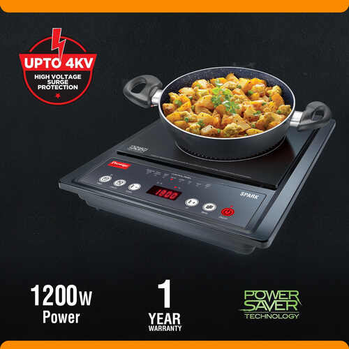 Prestige Spark 1200 W Induction Cooktop(Unique Dual Heat Sensors, Power Saving Technology, Indian Menu Options, Black)
