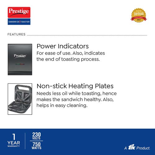 Prestige Sandwich Toaster With Fixed Sandwich Plates - PSDP 02