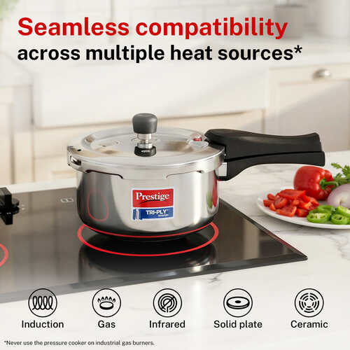 Prestige Svachh Triply Outer Lid Pressure Cooker with Unique Deep Lid for Spillage Control, 2 Litre, Silver