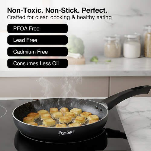 Prestige Omega Deluxe Granite Non-stick Round Base Fry Pan, 20cm, 1.1L (Black)