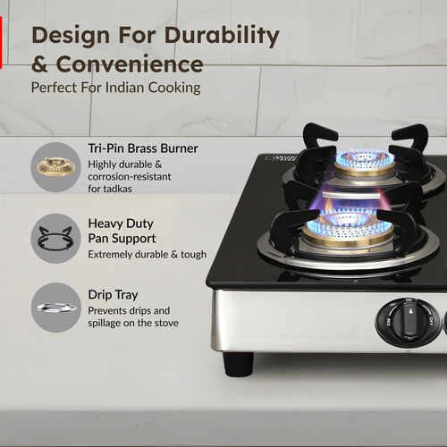 Prestige Marvel Plus GTM 04 SS Plus Manual Stainless steel 4 Burners Gas Stove, Black