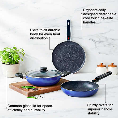 Prestige Omega Festival Pack Induction Bottom Non-Stick Coated Cookware Set (Aluminium, 3 - Piece)