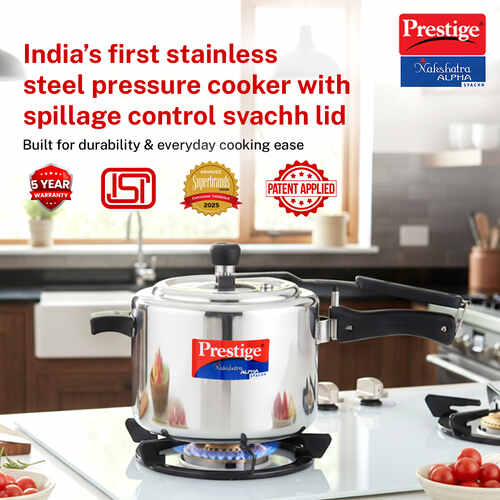 Prestige Nakshatra Alpha Svachh Stainless Steel Spillage Control Pressure Cooker 5 L (Silver)