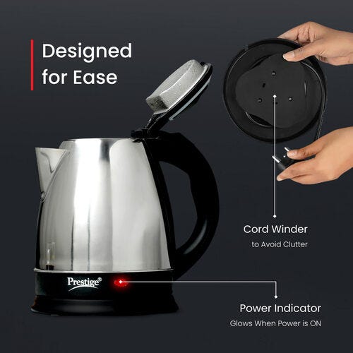 Prestige PKOSS Stainless Steel Electric Kettle 1500W (Silver)
