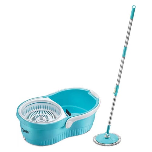 Prestige CleanHome PSB 06 Plastic Magic Mop with Two Mop Heads and Twin Bucket, 11L (Blue)