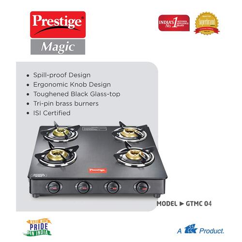 Prestige Magic Powder Coated Glass Top Gas Stove (4 Burners) - GTMC 04 Square