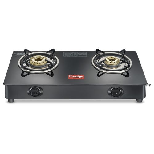 Prestige IRIS Plus Auto Ignition Gas Stove | Toughened Black Glass-Top | Tri-Pin Brass Burners | Ergonomic Knob Design | Black