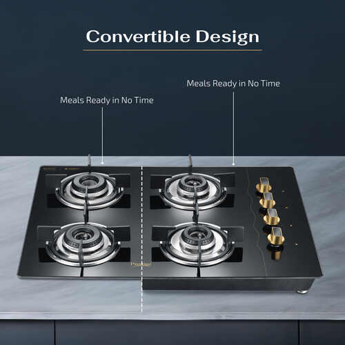 Prestige Efficia Convertible Hob Gold Series L P Gas Hob (Efficia 04 AI Gold with Glass Top, 4 Burners & Auto Ignition)